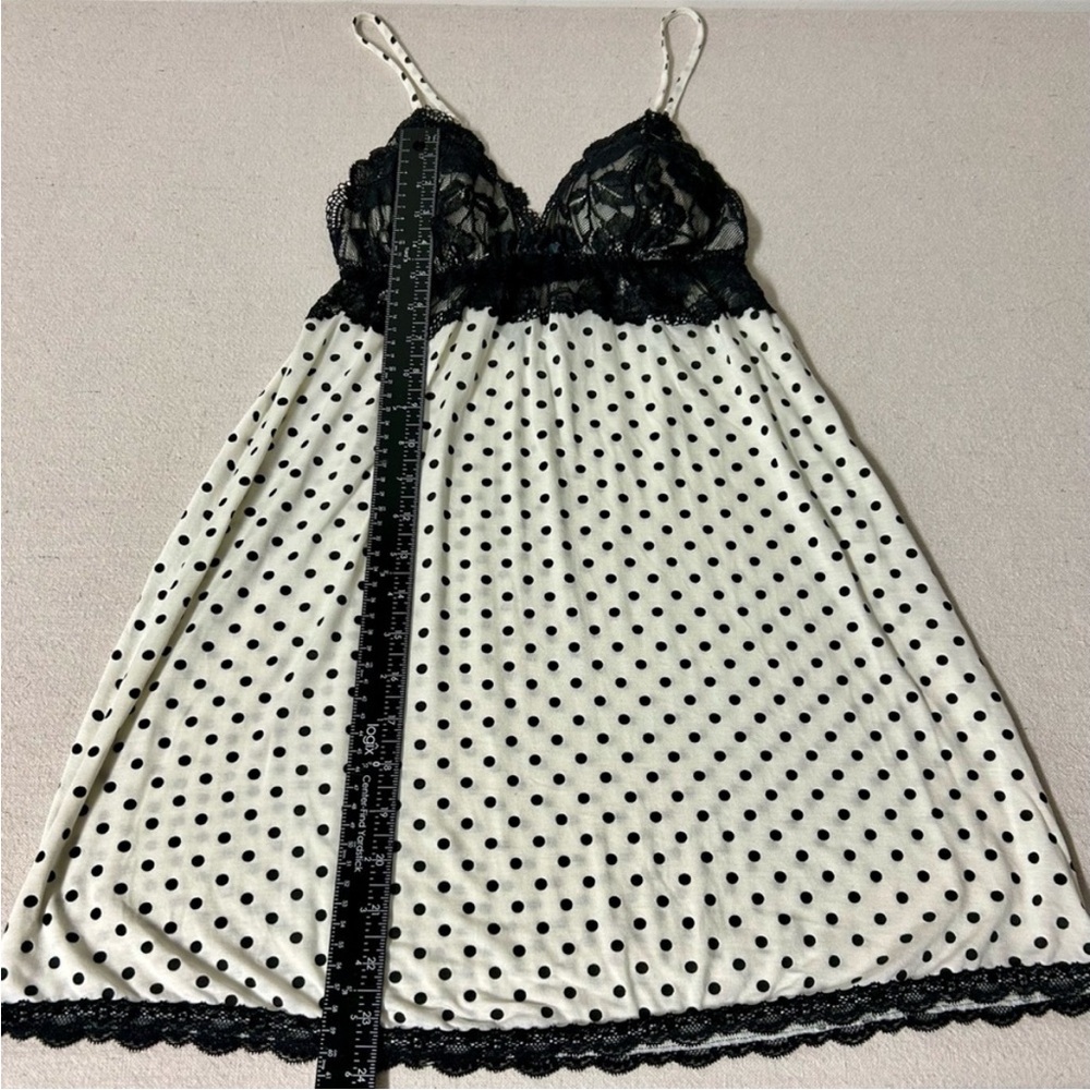 Victoria’s Secret Babydoll Nightie Medium Off-White & Black Polka Dot Lace Trim - Picture 11 of 12